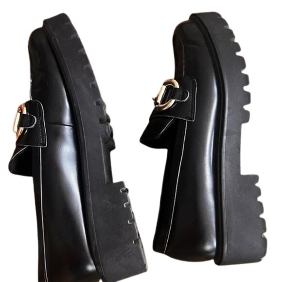 H&M Horsebit Buckle Loafers Lug Sole Black Women 9 - Picture 5 of 13